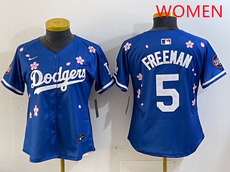 Women Los Angeles Dodgers #5 Freeman Blue Sakura Edition 2025 Nike MLB Jersey style 1->women mlb jersey->Women Jersey